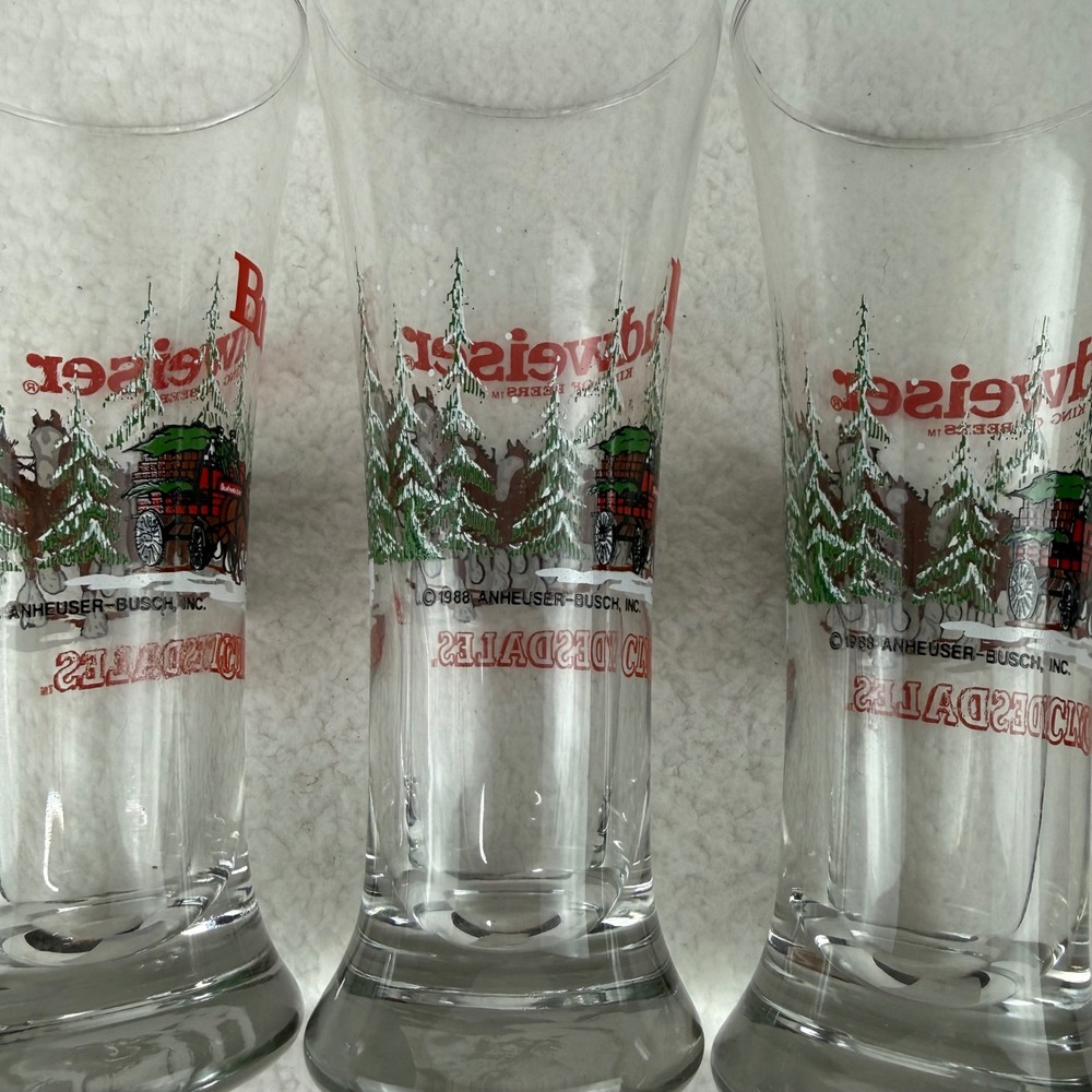Vintage 1988 Budweiser Clydesdales Pilsner Beer Glasses Set of 3 Anheuser Busch